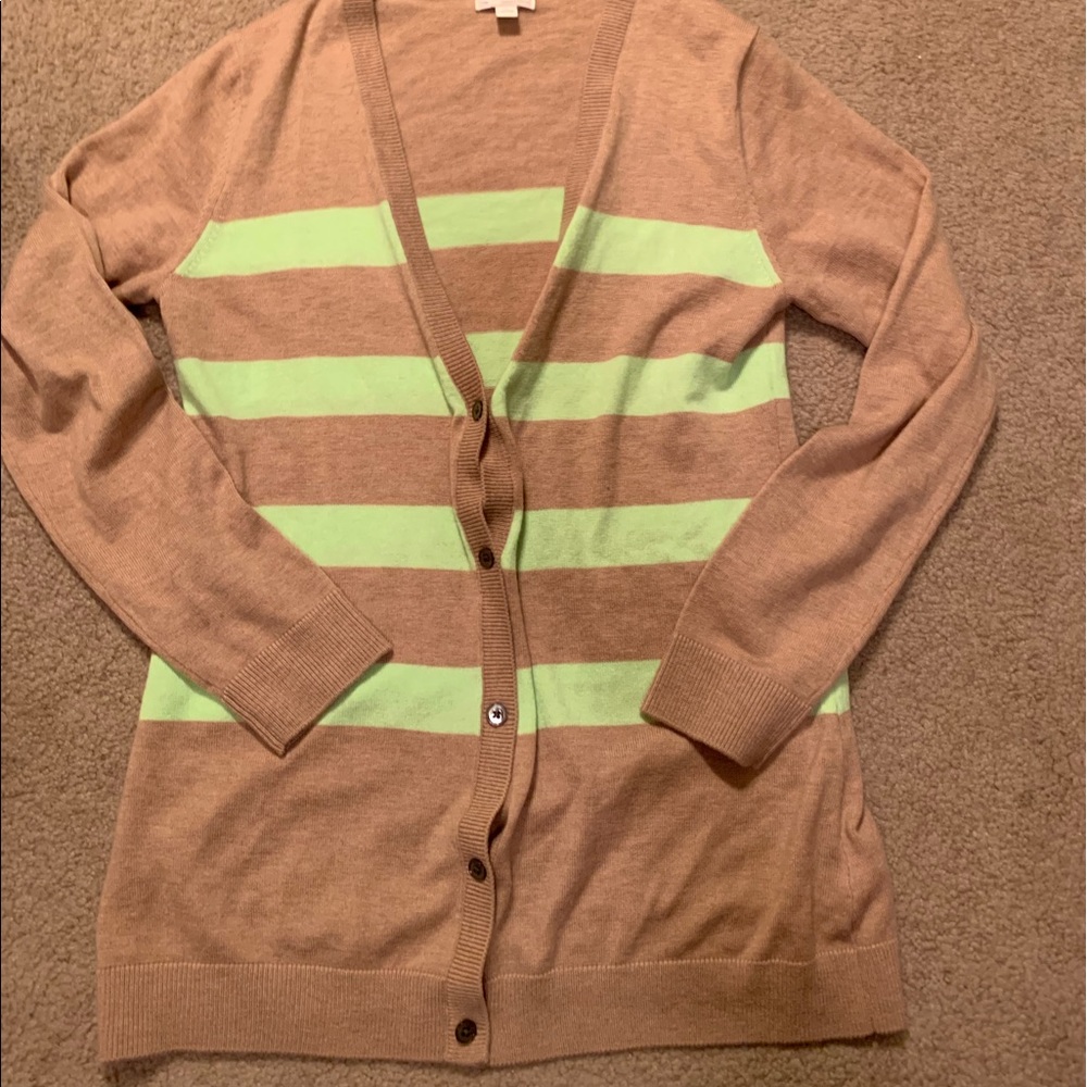 Gap Cardigan Tan with Green Stripes